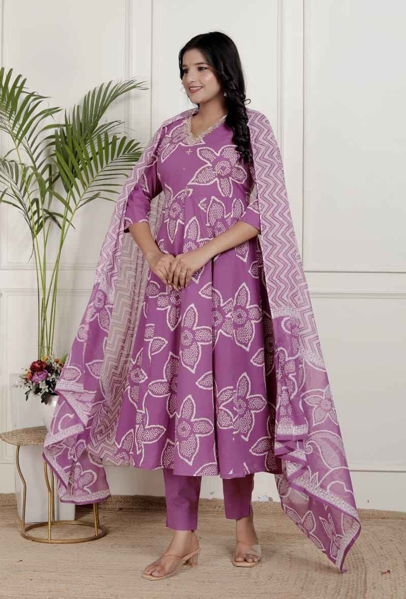 Lavender   Bandhej Blossom Anarkali gown Set